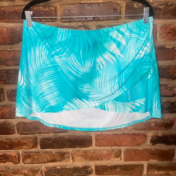Jantzen Teal Blue Tropical Hawaiian Swim Bathing Suit Over Skirt Women's Size 14 - Picture 3 of 8